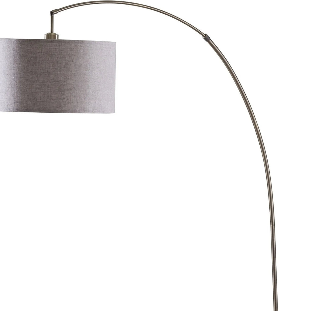 86" Beige And Antique Gold Arched Floor Lamp With Gray Drum Shade