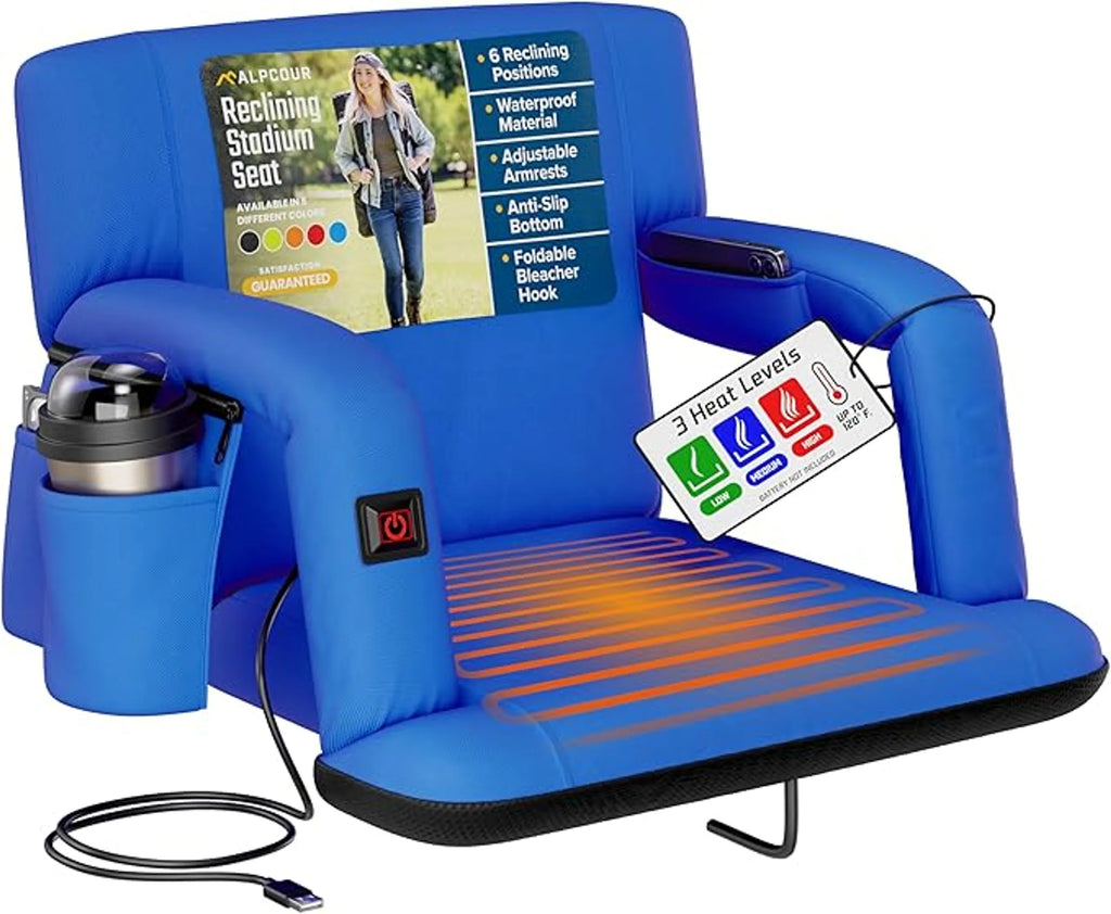 Outdoor Reclining Heated Stadium Seat with Armrests
