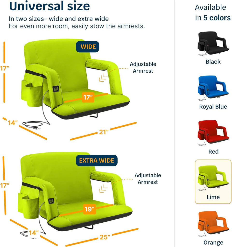 Outdoor Reclining Heated Stadium Seat with Armrests
