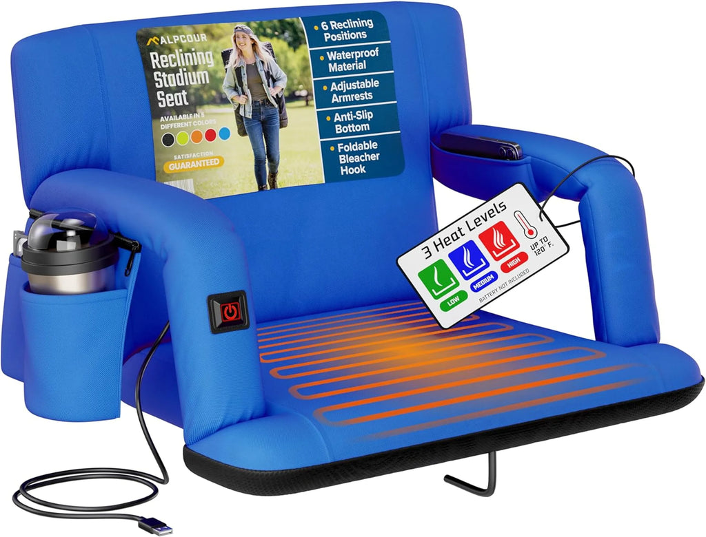 Outdoor Reclining Heated Stadium Seat with Armrests