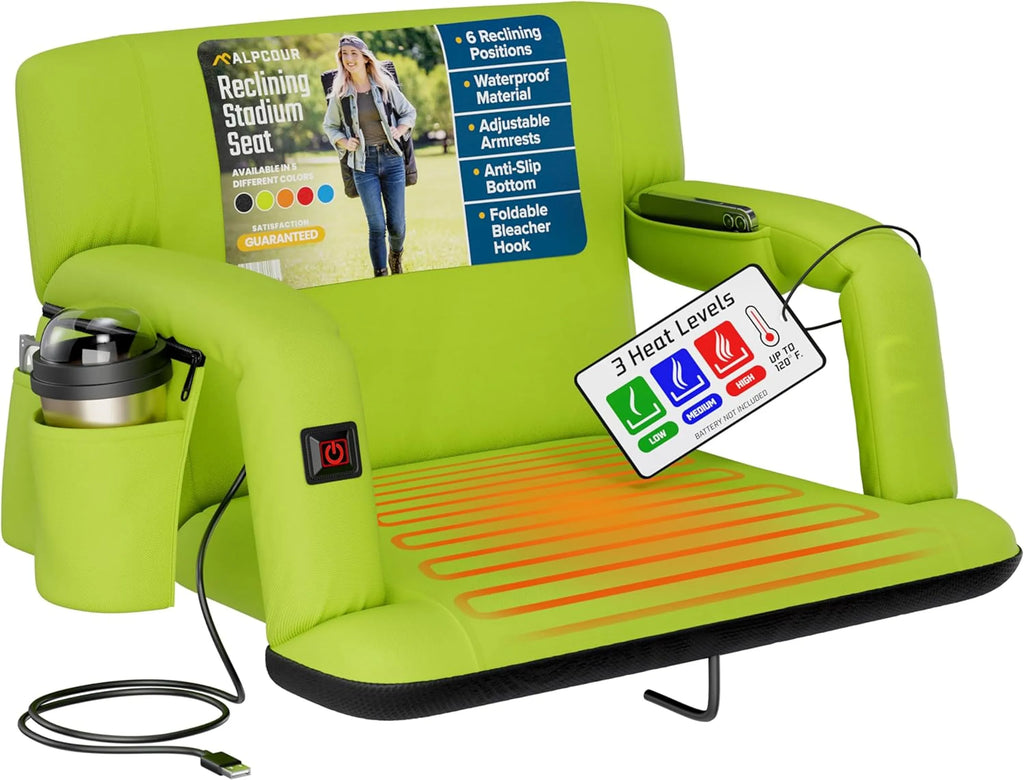 Outdoor Reclining Heated Stadium Seat with Armrests
