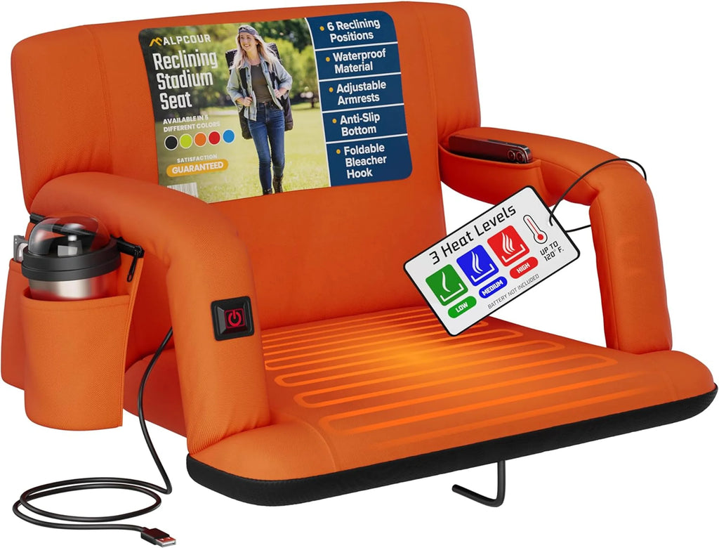 Outdoor Reclining Heated Stadium Seat with Armrests