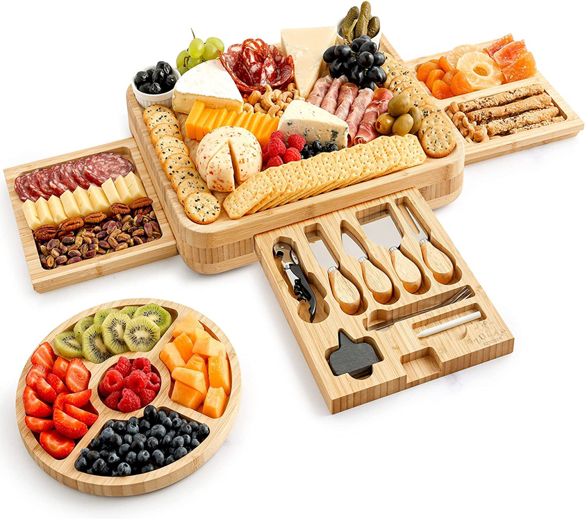 Bamboo Cheese Board Deluxe Set, Charcuterie Board Set, Party Serving Set, Deluxe Snack Set,