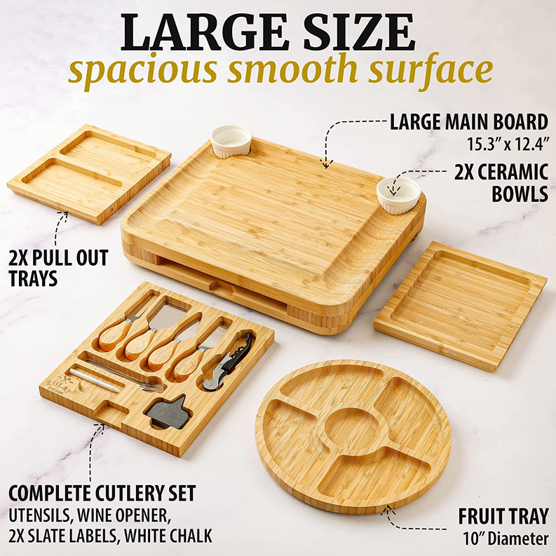 Bamboo Cheese Board Deluxe Set, Charcuterie Board Set, Party Serving Set, Deluxe Snack Set,